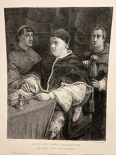 Rafael Santi Leo X Cardinals Gallery Pitti Florence Antique Steel Engraving 1868