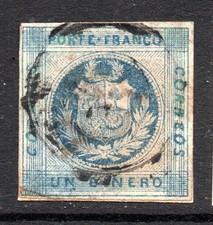 PERU stamp classic One Dinero Blue &ndash; Circulated &ndash; 4 Margins    #247
