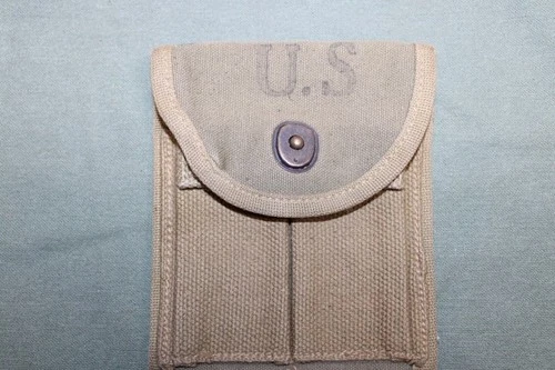 US Military Issue WW2 M1 Carbine Ammo Magazine Stock Belt Pouch Khaki Canvas N15