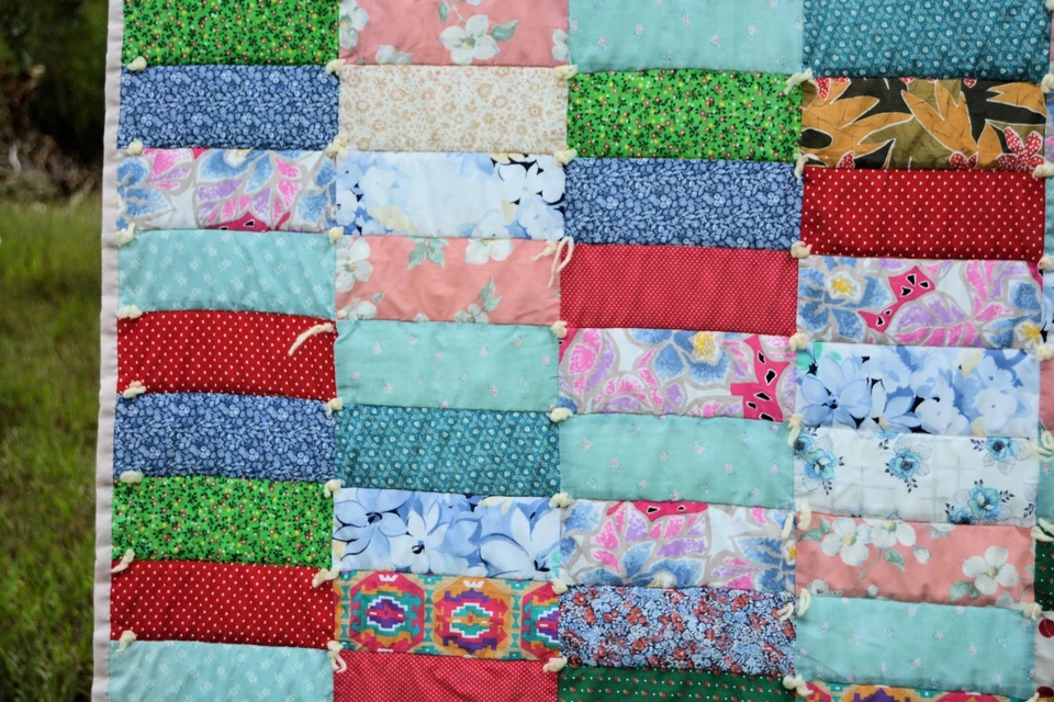 Patchwork rectangular vintage casero de algodón Foto 3 de 4