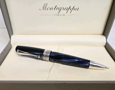 Montegrappa Miya Ballpoint Pen Midnight Blue Celluloid & Sterling ISMYTBCD