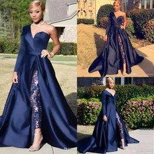 Elegant Jumpsuits Evening Dress Pants Suit One Shoulder Long Sleeve Prom Gowns