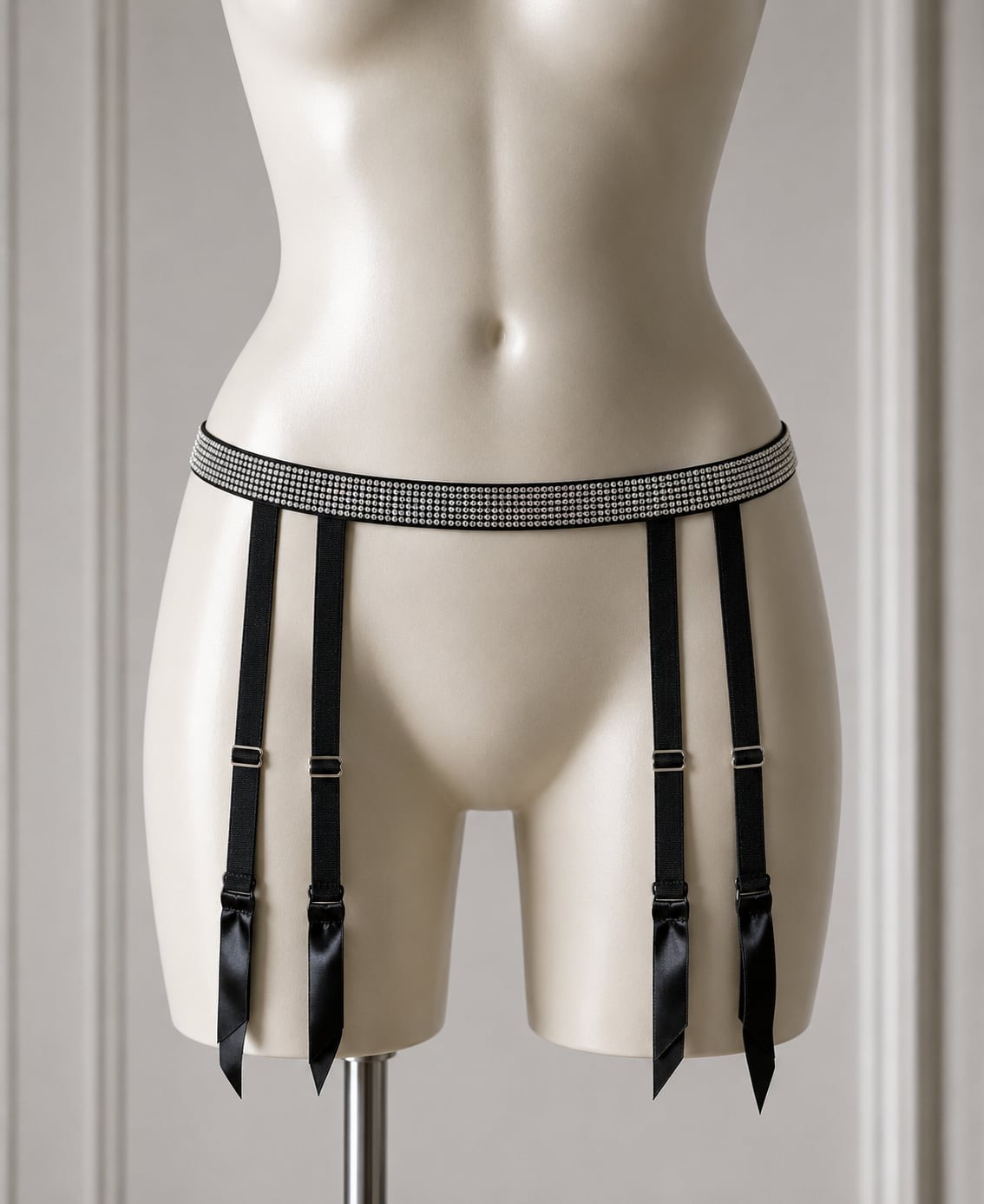 Victoria's Secret Very Sexy Black Rhinestone Shine Strap Garter Belt