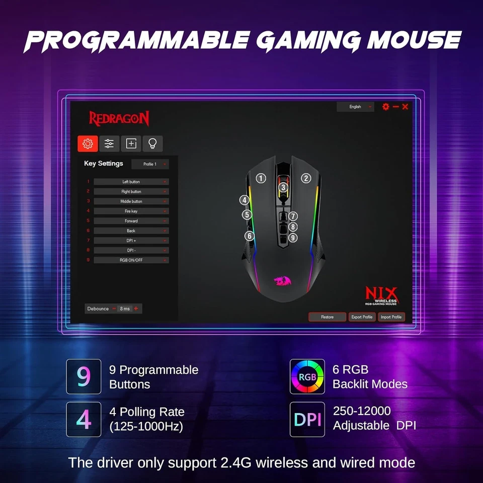 M914P Wireless Gaming Mouse, Tripe-Mode 2.4G/USB-C/Bluetooth Mouse Up to 12000DP - Image 4 of 4
