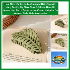 Hair Clip, 1Pc Green Leaf-shaped Hair Clip with Many Teeth, Big Claw Clips, 3...