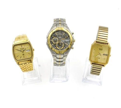 Vintage Seiko Two Tone Day/Date Quartz Men's Wristwatches Lot of 3 #WB4008-2