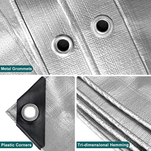 Sliver Tarps Heavy Duty Waterproof, 12 Mil Large Tarps with Grommets and Rein... - Picture 4 of 9