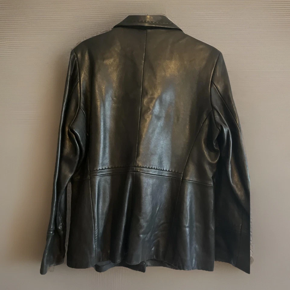 Blazer Jones New York de cuero para mujer grande negro 3 botones muesca solapa chaqueta Foto 4 de 4