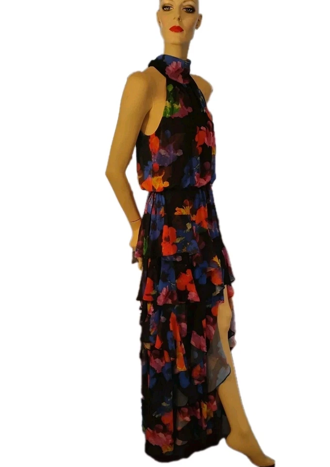Maxi Vestido Betsy Adam Mujer Multicolor Floral Sin Mangas Volantes Talla 10 Nuevo con Etiquetas Foto 2 de 4