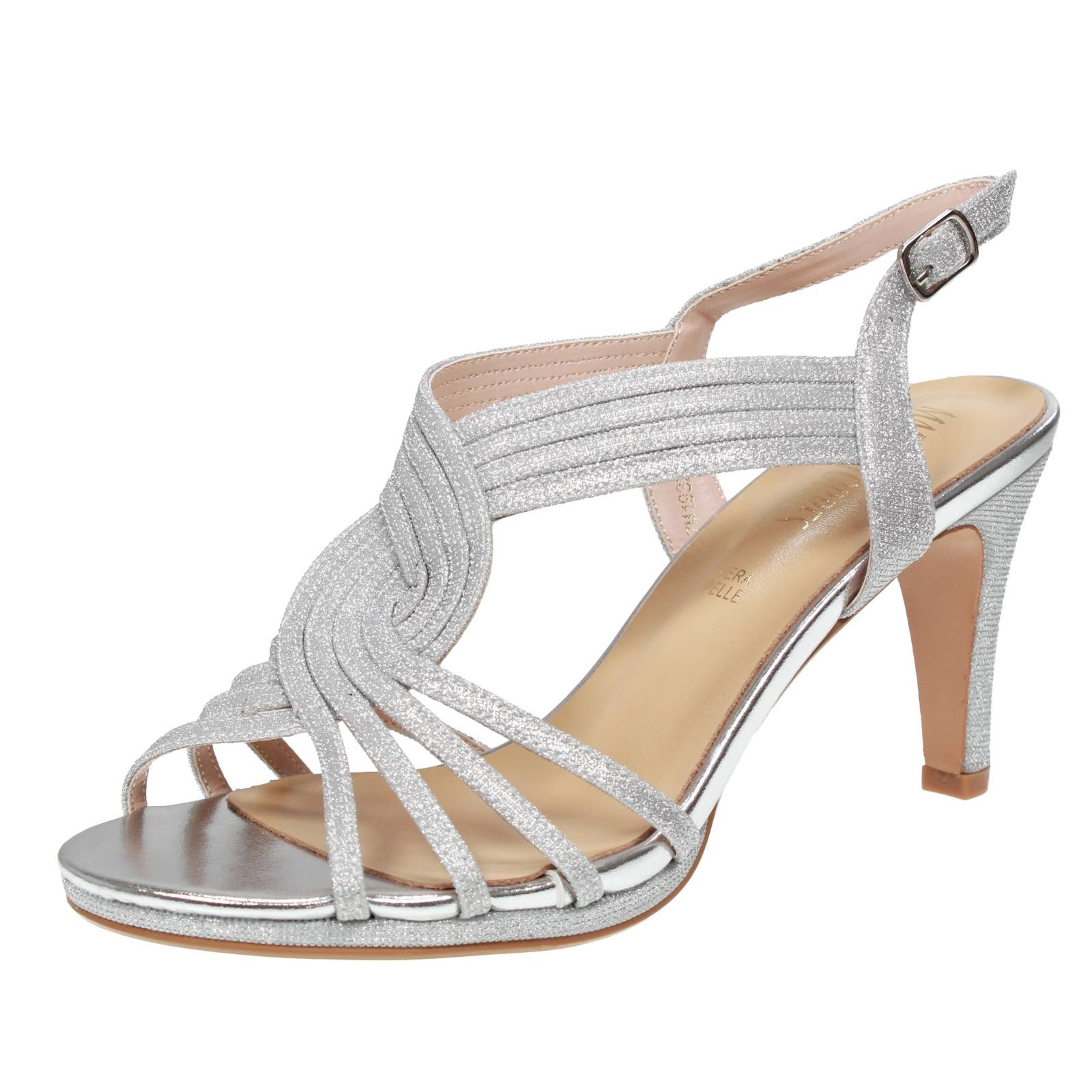 Marina Torres Sandalen mit Absatz und Riemchen silber - Größe 37 Damenschuhe