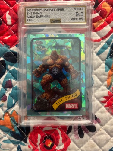 the thing 2025 topps chrome marvel aqua sapphire /75 ags graded to 9.5 #109