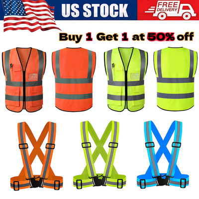 5 Pockets Safety Vest Reflective Belt Straps W/ High Visibility Stripes Security