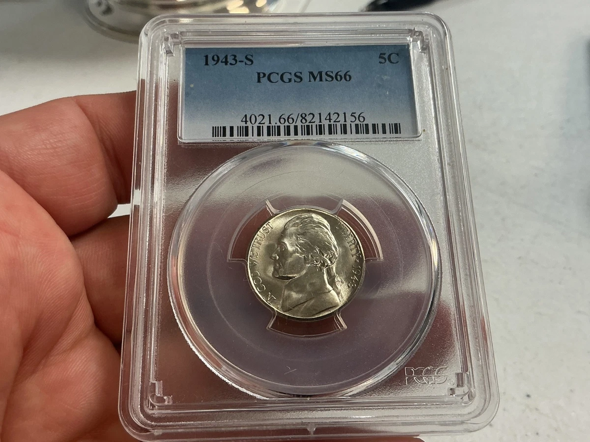 PCGS Certified MS 66 Graded 1943 Year US Jefferson Nickels (1938