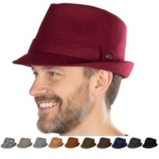 Men  s Fedora Hat   Vintage Wool Blend Short Brim Dress 7 1/4-7 5/8 Burgundy