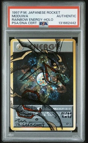 Moduwa Sketched Rainbow Energy 1997 Pokemon Rayquaza JPN PSA/DNA AUTO Swirl