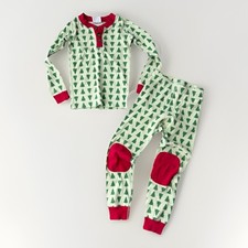 Hanna Andersson Christmas Tree Pajama Set Size 6-7 Green Organic Cotton