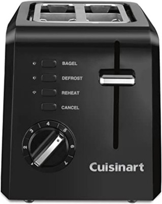 Cuisinart 2-Slice Compact Toaster Slots for Bagels & Bread (Black)- New