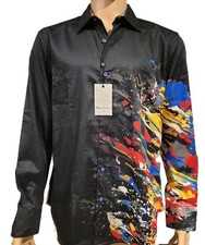 NWT 348 ROBERT GRAHAM KNIGHTSBRIDGE SHIRT BLACK EMBROIDERY XL