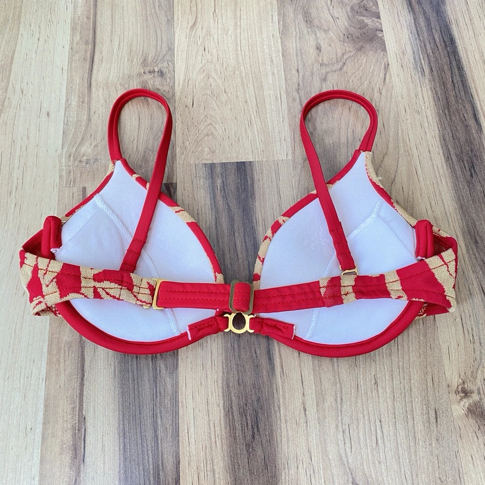 Traje de baño vintage Venus bikini top talla B copa rojo y dorado bambú floral retro años 90 Foto 3 de 4