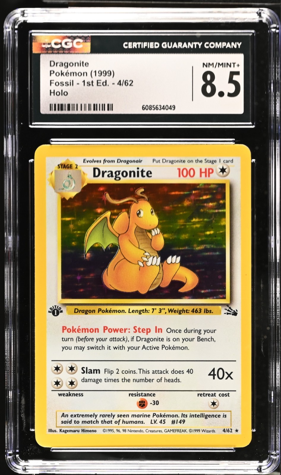 POKEMON CGC 8.5 Dragonite 4/62 1999 Fossil - 1st Edition Rare Holo *4049