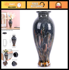 11.8" Hand Blown Amber Blue Sea Glass Vase - Colorful Wide Mouth Centerpiece for