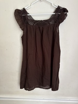 J Crew Brown Flutter Sleeved 100% Cotton Top Med