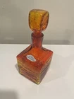 Vintage Blenko Amberina Glass Decanter w Stopper Red Orange Textured MCM 6.5”