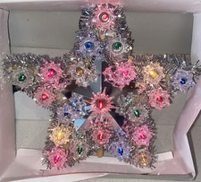 Vintage1989 -   21 Multi Color Lights Star Christmas Tree Topper Tinsel Silver