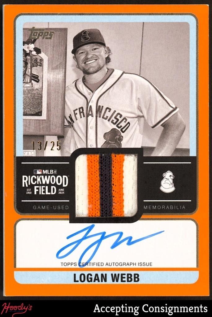 2025 Topps Rickwood Autograph Relic Orange Logan Webb GAME-USED PATCH AUTO 13/25 view 1