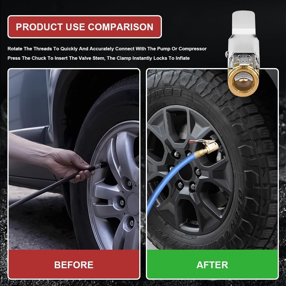 2Packs Brass Tire Air Chuck, Locking Quick Connect Inflator Hose Adapter, No... 