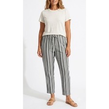 New SOHO Apparel Striped Pants Large Grey Drawstring Elastic Waist Casual