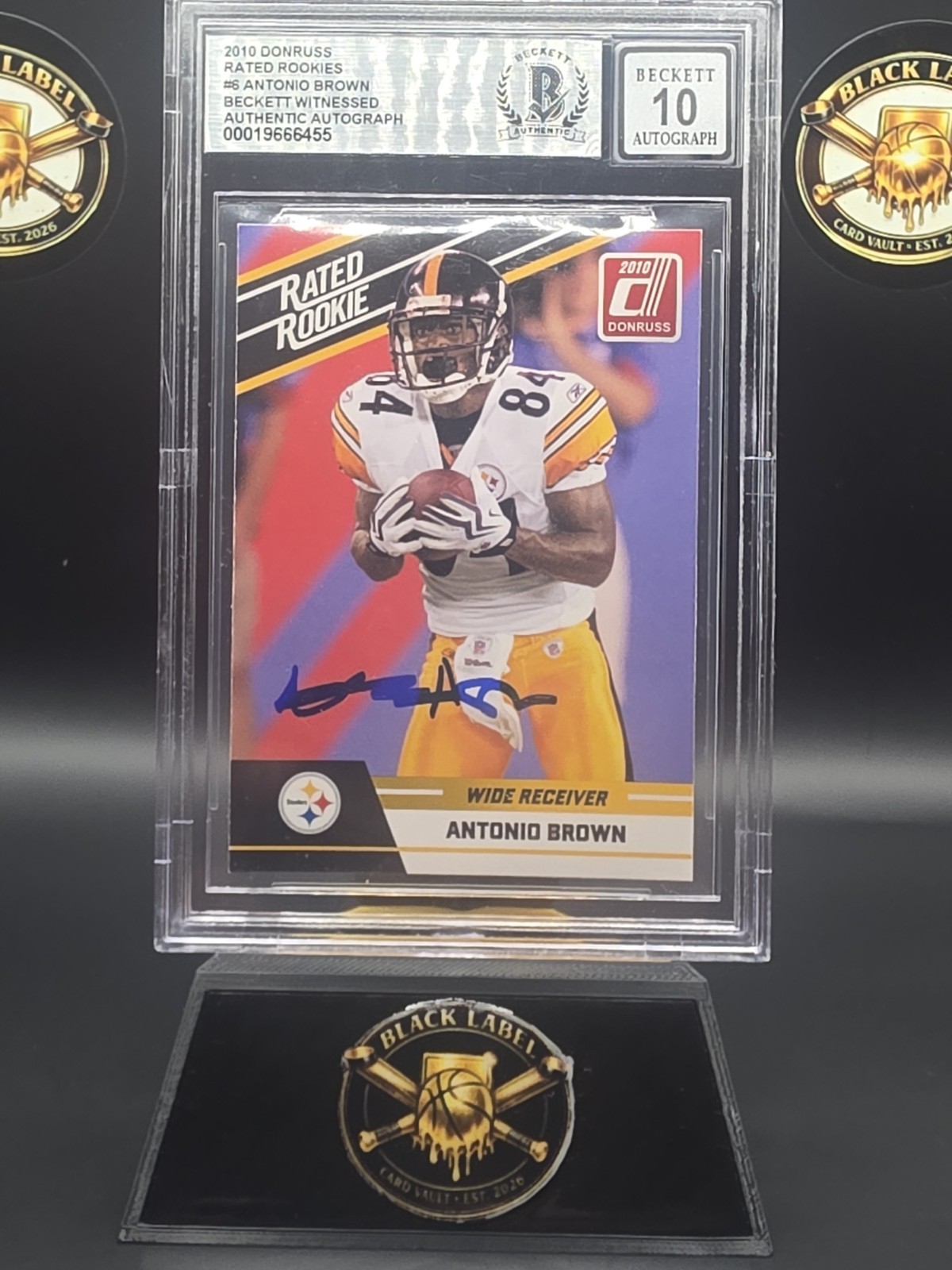 Donruss 2010 Rated Rookie Antonio Brown #6 Autograph Beckett 10 Steelers NFL