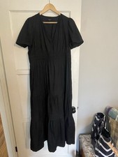 Quince Women 100% Organic Cotton Poplin Tiered Maxi Dress Garden Black XL
