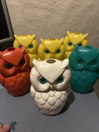 Lot Of 6 Replacement Blow Mold Owls For String Light Multi Color Decorative