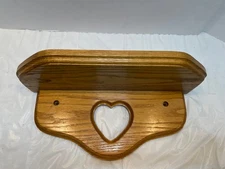 Vintage Rustic Country Style Oak Wood Wall Shelf Heart Eyelet Primitive 12.5"
