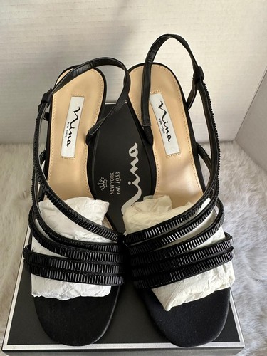 Nina Heels Womens Size 8M Black Strappy Beaded Slingback Dress Sandals NEW - Picture 9 of 9