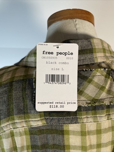 NWT! We The Free People e Pacific Dawn Black Green Plaid Shirt Wool NWT NEW - Picture 8 of 16