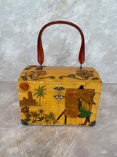 Vintage Wooden Decoupage Box Purse   Artist  Garden Scene