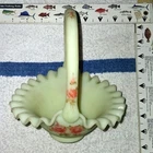 Fenton Custard Satin Glass Basket Hand Painted Signed  Uranium