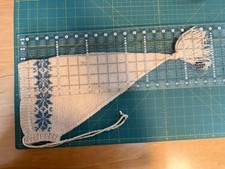 Vintage Wool Children  s Norwegian Handknit Tasseled Hat/Hood White  Blue Wool