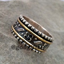 925 Sterling Silver Flower Spinner Ring  Meditation Thumb Ring  Handmade Wo