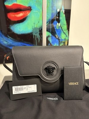 Versace Mini Bag Vitello Convertible Clutch  Black $1500 Retail