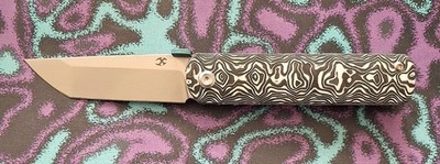 Kansept Knives BTF Tanto Liner Lock Knife Black/White Nebula CF (3.2'' SW)