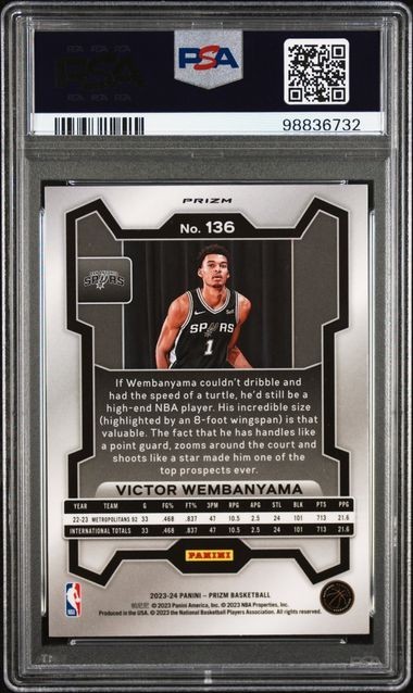 #523 - PSA 9 2023 PRIZM #136 VICTOR WEMBANYAMA GREEN ICE ROOKIE RC [10/22 BRG] view 2