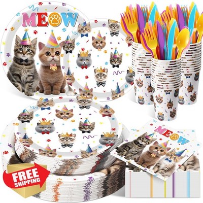 Funnymoom Cat Birthday Plates Napkins 50 Guests