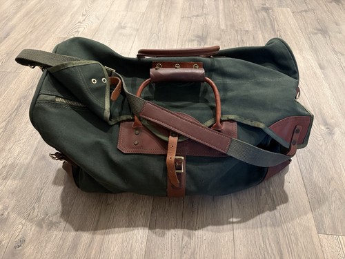 Vintage Orvis Gokey Battenkill Green Leather Weekender Luggage Duffle Bag 28"