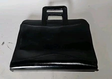 BLACK LEATHER BINDER PLANNER PORTFOLIO LAPTOP TABLET RETRACTABLE HANDLES 14.5" L