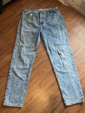 American Apparel High Waist Acid Wash Light Blue Denim Jeans 5-Pocket Button Zip
