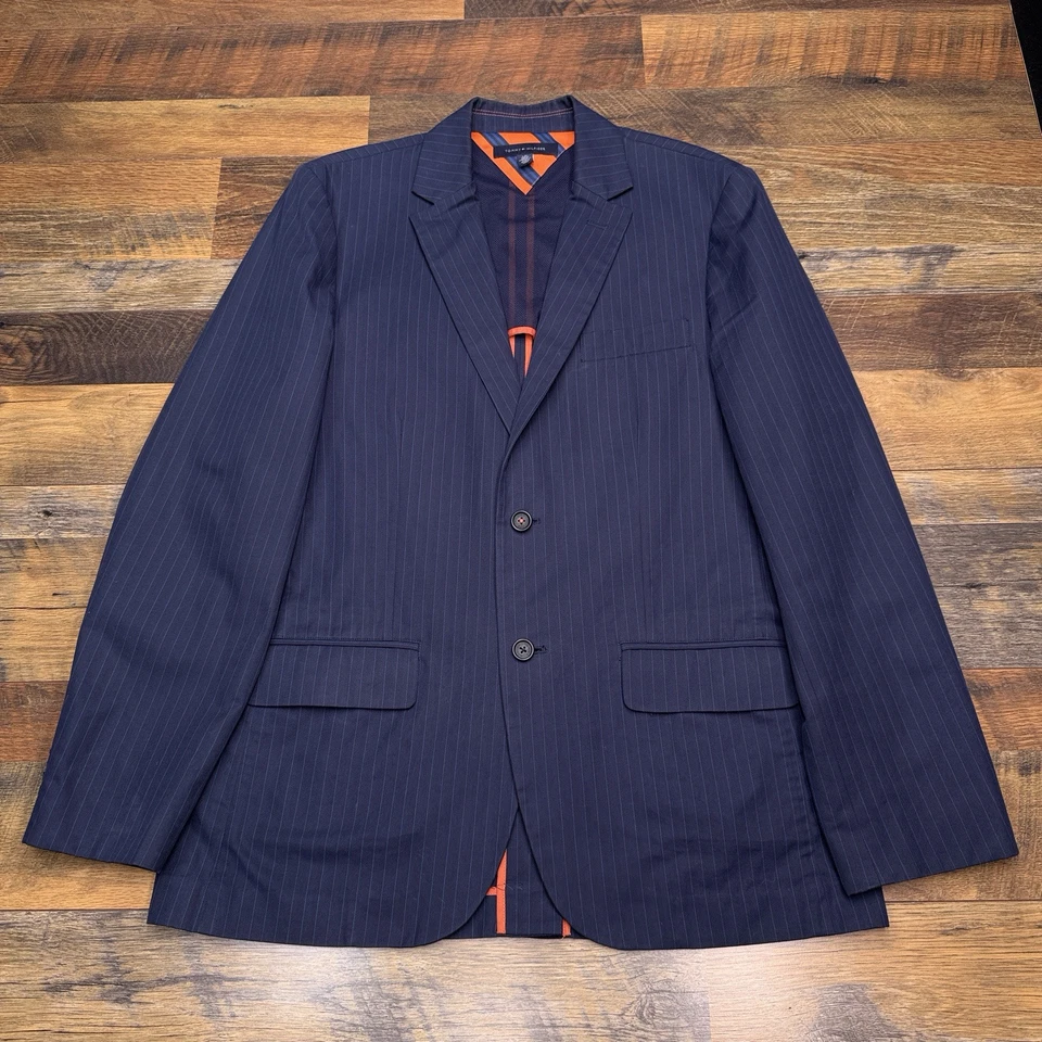 Blazer Tommy Hilfiger Abrigo Deportivo Grande Azul Marino Rayas Algodón Foto 2 de 4