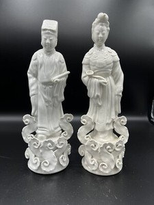 Pair Of Chinese White Glazed Porcelain Statues